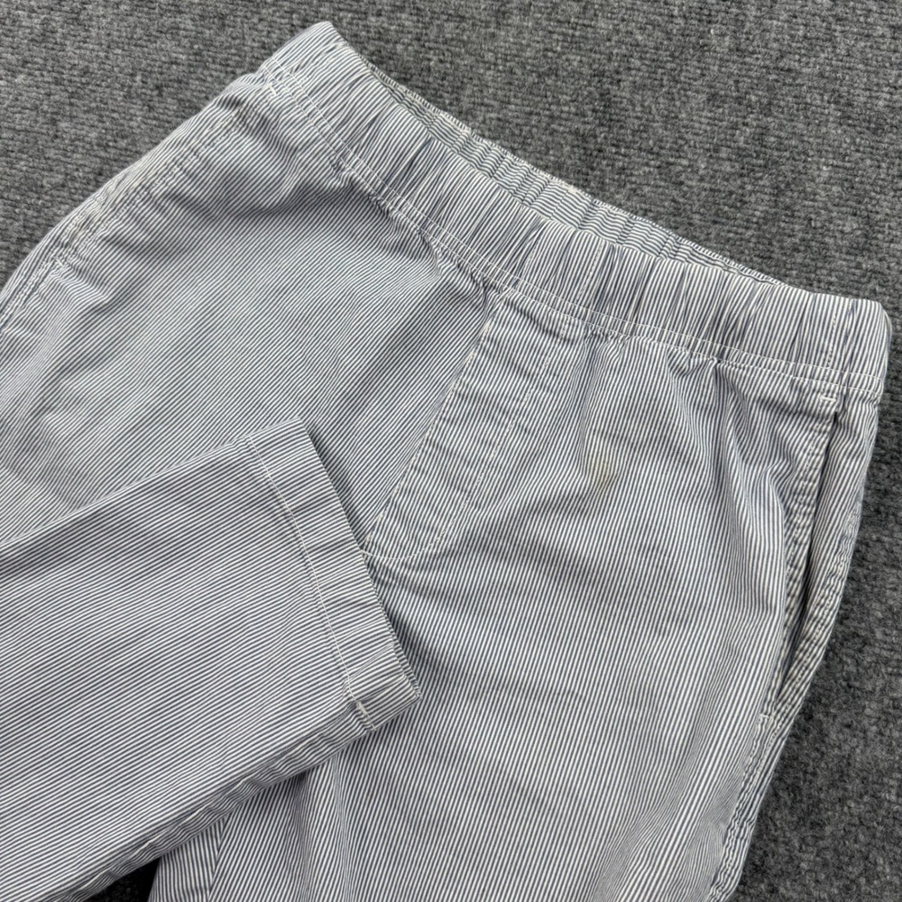 Uniqlo Seersucker Pants Small Blue White Striped Elastic Waist Drawstring Womens